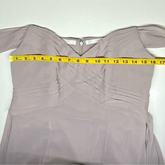 NWT | Social Bridesmaid | Off-Shoulder Bodice Trumpet Gown | Taupe | 4R - Picture 8 of 13